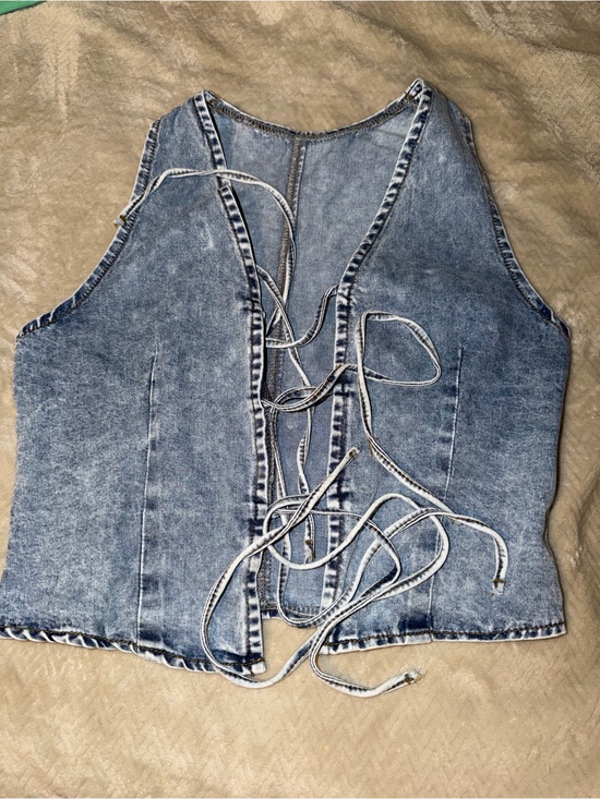Tops - Light Wash Denim Lace-Up Vest